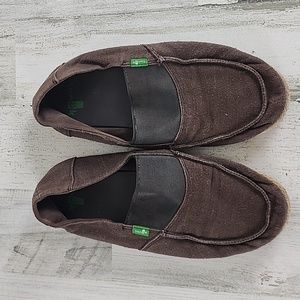 Sanuk brown woven slip on shoe stretch elastic for easy on twine edge Size 9
